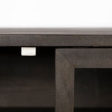 Arelius 70L x 18.75W x 32H Black-Brown Wood, Black Metal Base w/ 4 Glass Cabinet Doors Sideboard from Mercana - Luna Furniture
