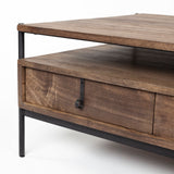 Glenn II 54x30 Dark Brown Wood w/ Black Iron Frame, Rectangle 3 Drawers Coffee Table from Mercana - Luna Furniture