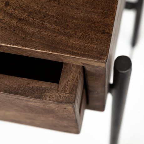 Glenn III 56L x 14W Dark Brown Wood w/ Black Iron Frame, 4 Drawer Console Table from Mercana - Luna Furniture