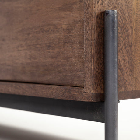 Glenn IV Dark Brown Wood w/ Black Iron Frame Media Console w/ Storage, TV Stand for TV up to 71" from Mercana - Luna Furniture
