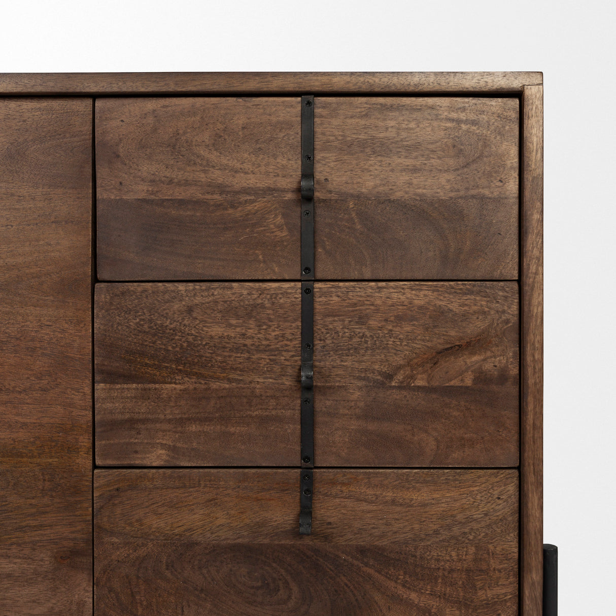 Glenn VI 71.5x18 Dark Brown Wood Frame w/ Black Iron Accent, 6 Drawer, 2 Door Cabinet Sideboard from Mercana - Luna Furniture