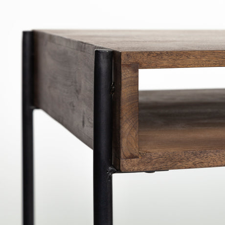 Glenn VII 56L x 22W Dark Brown Wood w/ Black Iron Frame, 3 Drawer Office Desk from Mercana - Luna Furniture