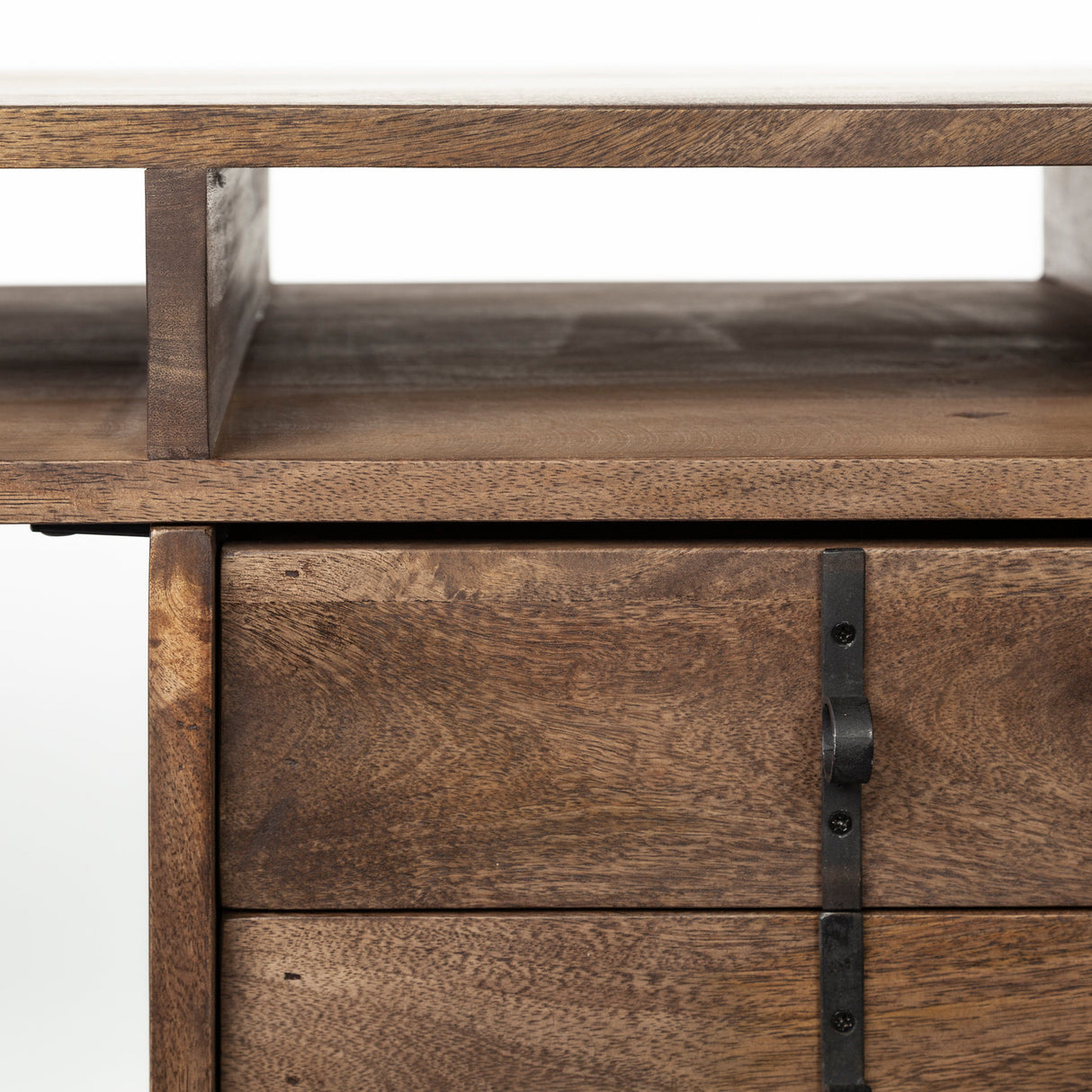 Glenn VII 56L x 22W Dark Brown Wood w/ Black Iron Frame, 3 Drawer Office Desk from Mercana - Luna Furniture