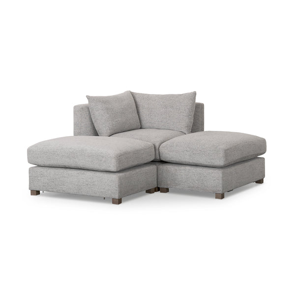 Valence 3 Piece (W/ 2 x Ottoman) Medium Gray Modular Sofa Set