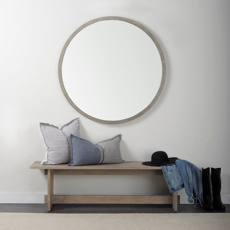 Gambit 46" Round Gray Wash Wood Frame Wall Mirror from Mercana - Luna Furniture