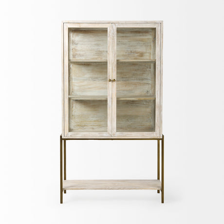 Arelius 36L x 18.75W x 63H White Wood W/ Gold Metal Base Display Cabinet from Mercana - Luna Furniture