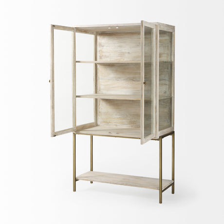 Arelius 36L x 18.75W x 63H White Wood W/ Gold Metal Base Display Cabinet from Mercana - Luna Furniture