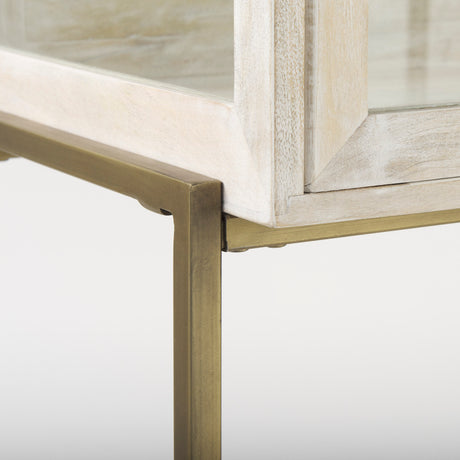 Arelius 36L x 18.75W x 63H White Wood W/ Gold Metal Base Display Cabinet from Mercana - Luna Furniture