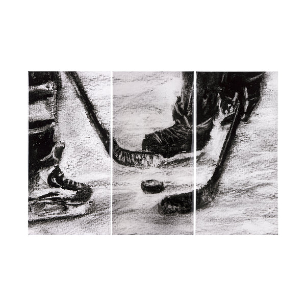 Sports Collection Hockey-L 3 Piece Triptych by Mercana Studio a Hand Embellished Textured Canvas