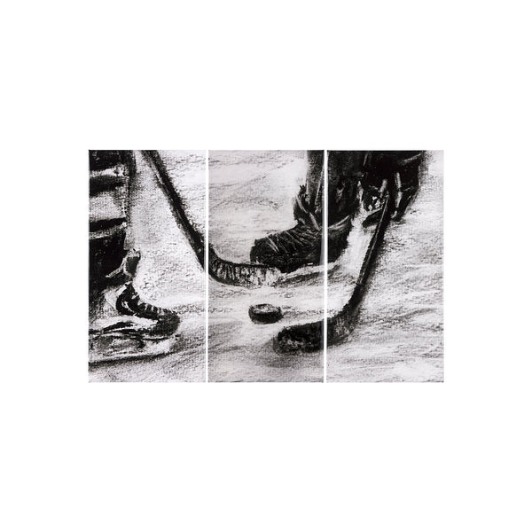 Sports Collection Hockey-S 3 Piece Triptych by Mercana Studio a Hand Embellished Textured Canvas
