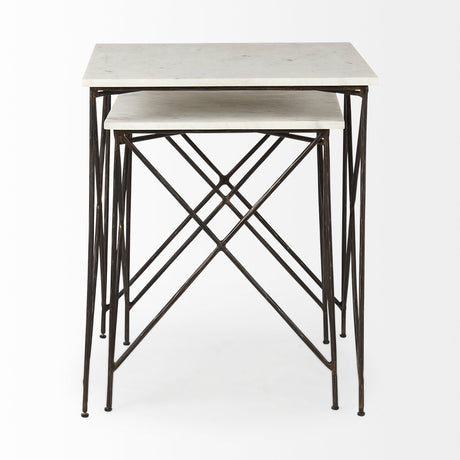 Lorlei 20.0L x 20.0W x 23.8H White Marble Top W/ Gray Iron Legs End and Side Table from Mercana - Luna Furniture