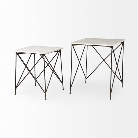 Lorlei 20.0L x 20.0W x 23.8H White Marble Top W/ Gray Iron Legs End and Side Table from Mercana - Luna Furniture