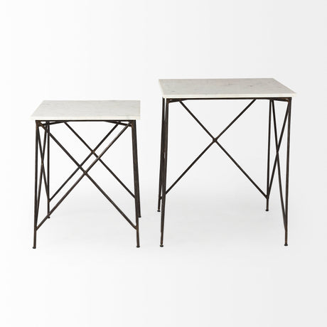 Lorlei 20.0L x 20.0W x 23.8H White Marble Top W/ Gray Iron Legs End and Side Table from Mercana - Luna Furniture