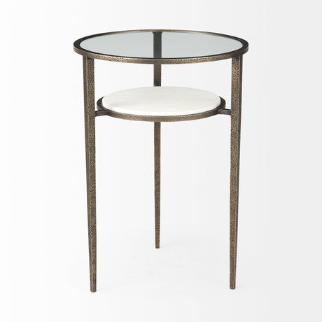 Felicity 15.8L X 15.8W X 22.5H Glass Top W/ White Marble Shelf and Antique Gold Base End/Side Table from Mercana - Luna Furniture