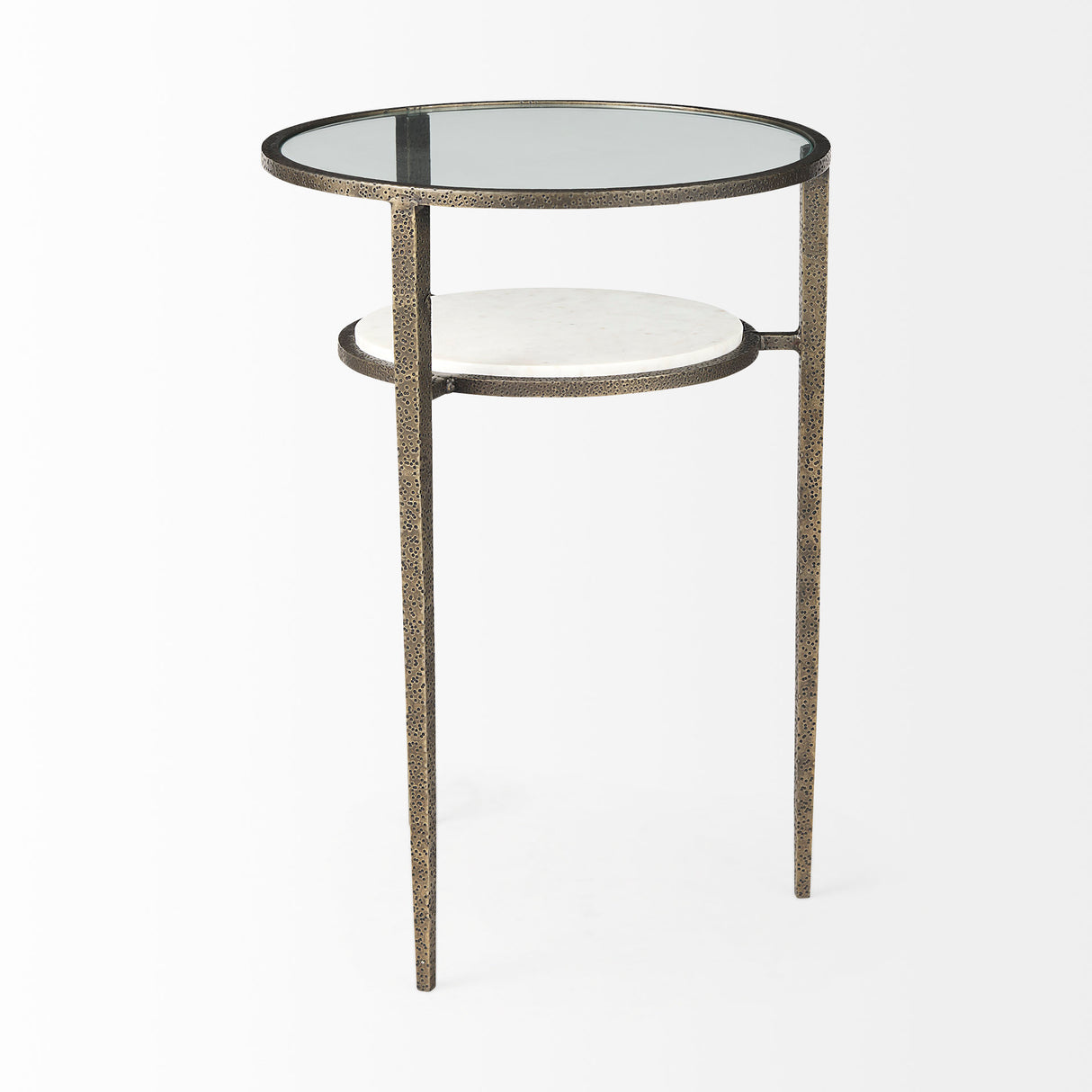 Felicity 15.8L X 15.8W X 22.5H Glass Top W/ White Marble Shelf and Antique Gold Base End/Side Table from Mercana - Luna Furniture