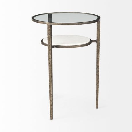 Felicity 15.8L X 15.8W X 22.5H Glass Top W/ White Marble Shelf and Antique Gold Base End/Side Table from Mercana - Luna Furniture