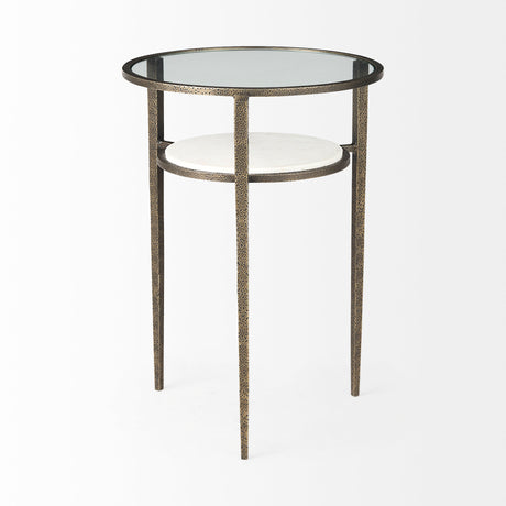 Felicity 15.8L X 15.8W X 22.5H Glass Top W/ White Marble Shelf and Antique Gold Base End/Side Table from Mercana - Luna Furniture