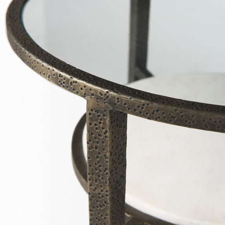 Felicity 15.8L X 15.8W X 22.5H Glass Top W/ White Marble Shelf and Antique Gold Base End/Side Table from Mercana - Luna Furniture