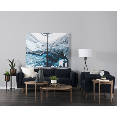Brooks 90.2L x 34.8W x 33.5H Navy Blue Fabric Three Seater Sofa W/ Medium Brown Wooden Legs from Mercana - Luna Furniture