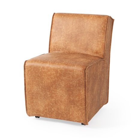 Damon 19.8L x 26.3W x 31.8H Cognac Brown Faux Leather Dining Chair, Set of 2 from Mercana - Luna Furniture