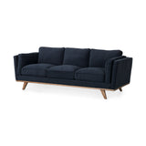 Brooks 90.2L x 34.8W x 33.5H Navy Blue Fabric Three Seater Sofa W/ Medium Brown Wooden Legs from Mercana - Luna Furniture