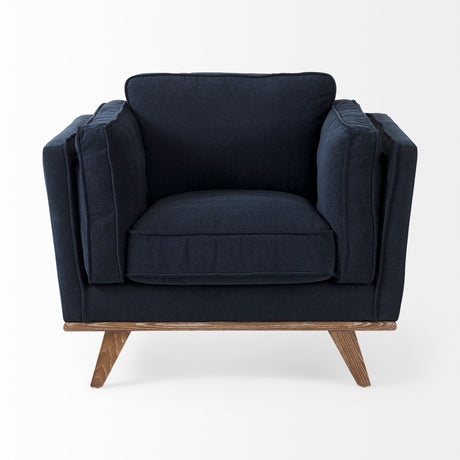 Brooks 41.7L x 34.8W x 33.5H Navy Blue Fabric Chair W/ Medium Brown Wooden Legs from Mercana - Luna Furniture