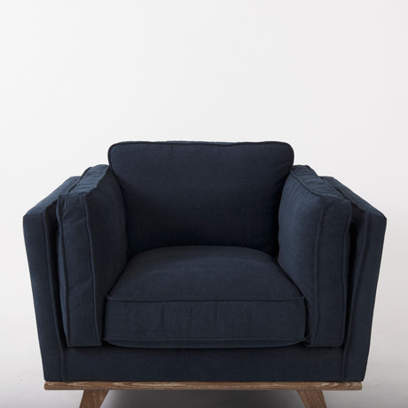 Brooks 41.7L x 34.8W x 33.5H Navy Blue Fabric Chair W/ Medium Brown Wooden Legs from Mercana - Luna Furniture