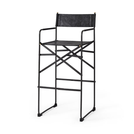 Direttore 19.3L x 19.3W x 44.1H Black Leather Seat W/Black Iron Frame Bar Stool from Mercana - Luna Furniture