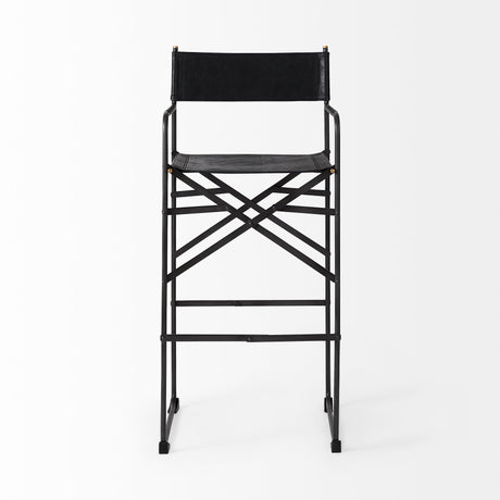 Direttore 19.3L x 19.3W x 44.1H Black Leather Seat W/Black Iron Frame Bar Stool from Mercana - Luna Furniture