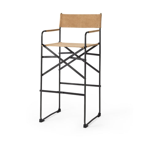 Direttore 19.3L x 19.3W x 44.1H Brown Leather Seat W/Black Iron Frame Bar Stool from Mercana - Luna Furniture