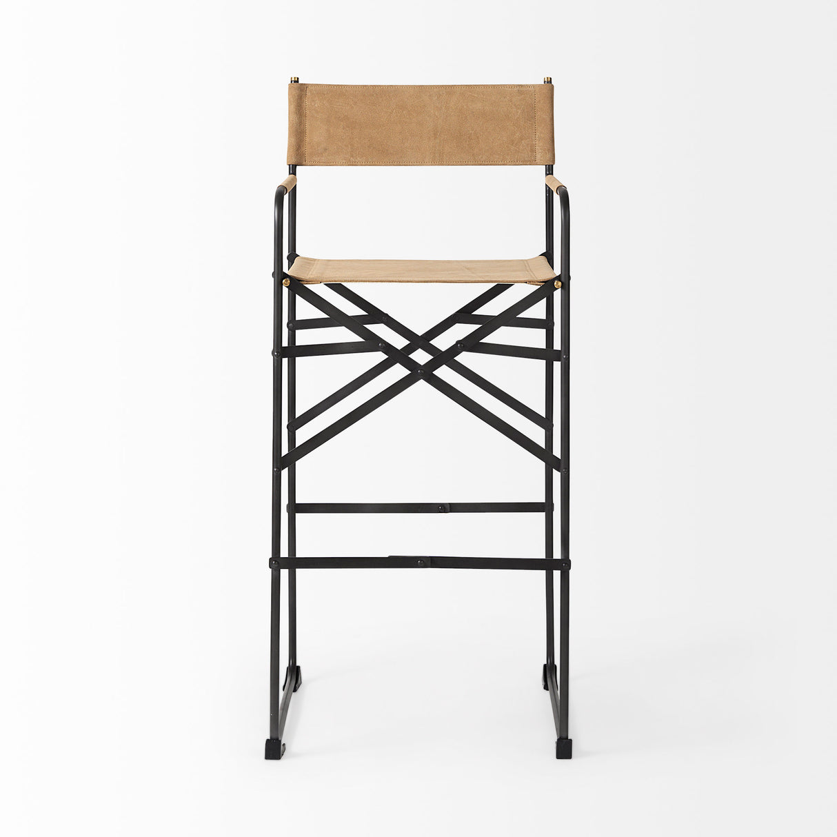 Direttore 19.3L x 19.3W x 44.1H Brown Leather Seat W/Black Iron Frame Bar Stool from Mercana - Luna Furniture