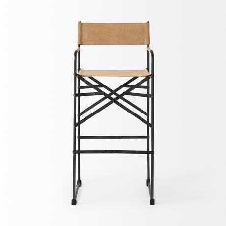 Direttore 19.3L x 19.3W x 44.1H Brown Leather Seat W/Black Iron Frame Bar Stool from Mercana - Luna Furniture