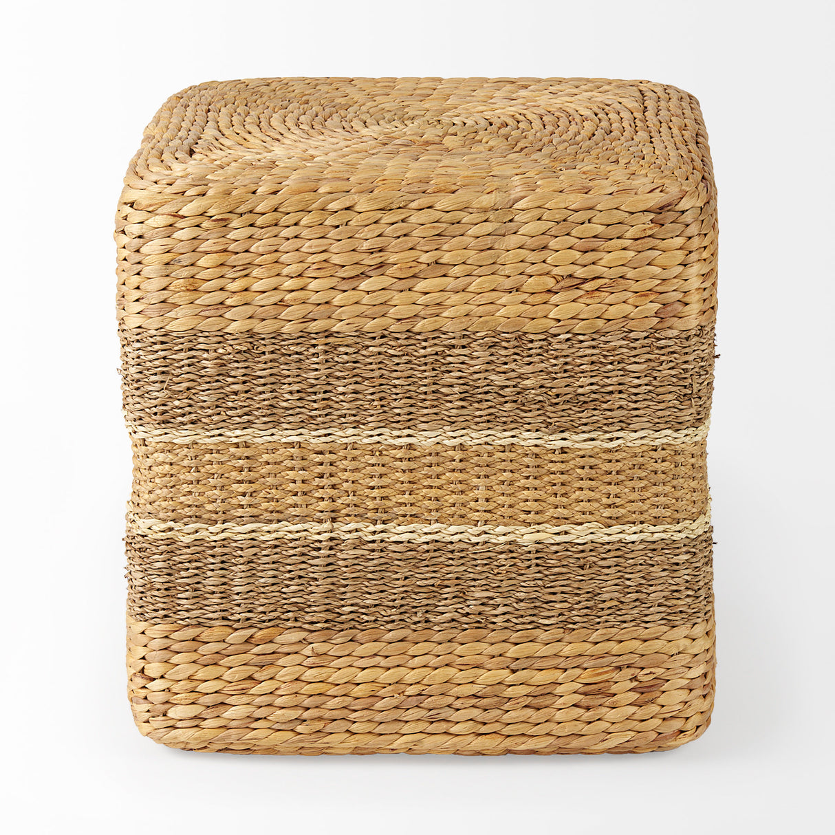 Maya 17.7L x 17.7W x 17.7H Light Brown W/Medium Brown Stripes Seagrass Square Pouf from Mercana - Luna Furniture