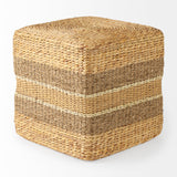 Maya 17.7L x 17.7W x 17.7H Light Brown W/Medium Brown Stripes Seagrass Square Pouf from Mercana - Luna Furniture