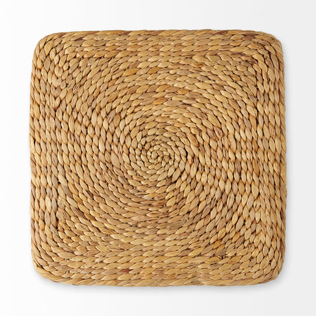 Maya 17.7L x 17.7W x 17.7H Light Brown W/Medium Brown Stripes Seagrass Square Pouf from Mercana - Luna Furniture