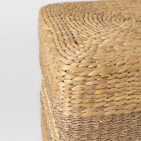 Maya 17.7L x 17.7W x 17.7H Light Brown W/Medium Brown Stripes Seagrass Square Pouf from Mercana - Luna Furniture