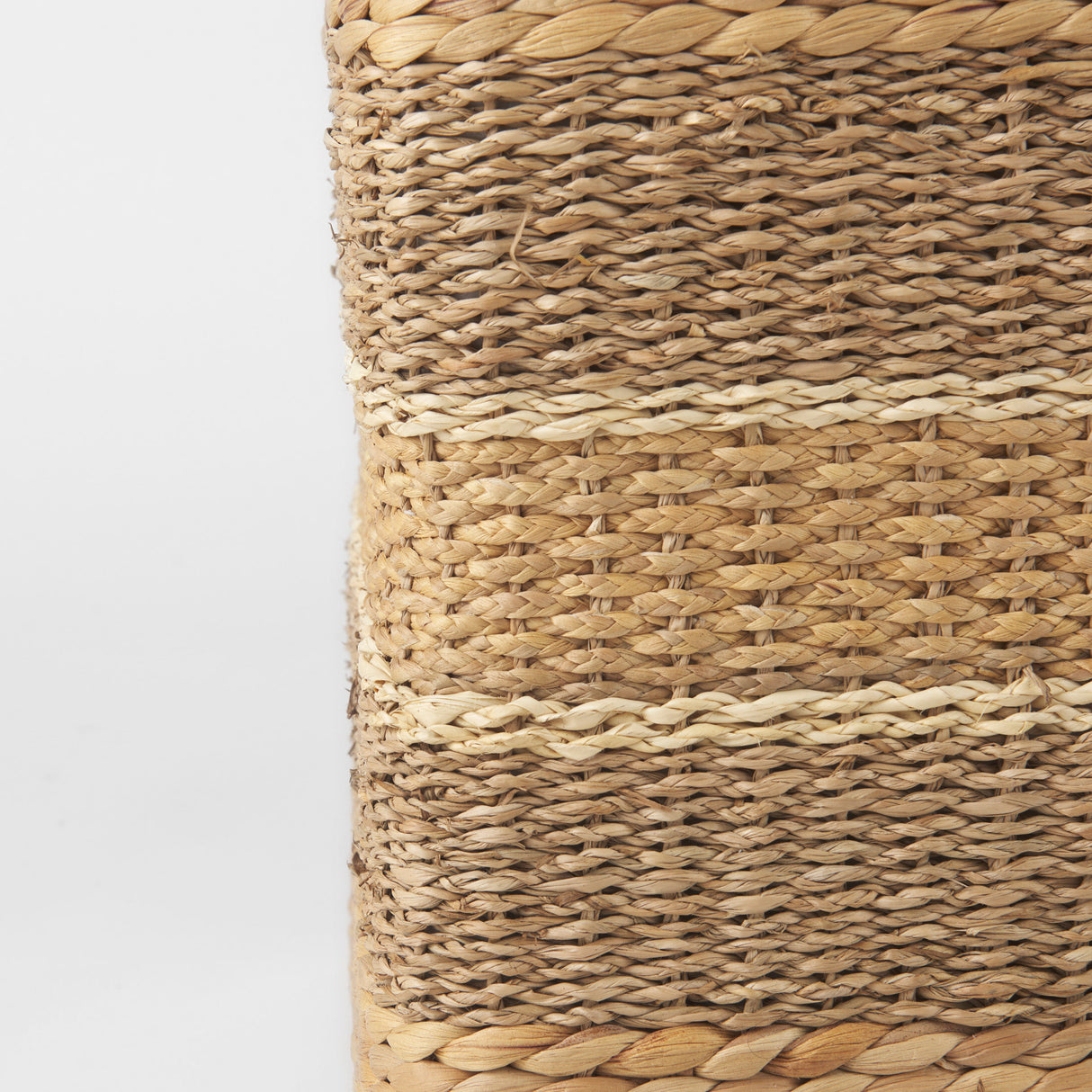 Maya 17.7L x 17.7W x 17.7H Light Brown W/Medium Brown Stripes Seagrass Square Pouf from Mercana - Luna Furniture