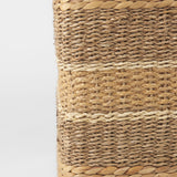 Maya 17.7L x 17.7W x 17.7H Light Brown W/Medium Brown Stripes Seagrass Square Pouf from Mercana - Luna Furniture