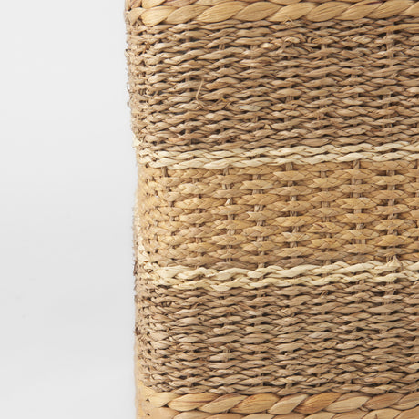 Maya 17.7L x 17.7W x 17.7H Light Brown W/Medium Brown Stripes Seagrass Square Pouf from Mercana - Luna Furniture