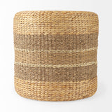 Maya 17.7L x 17.7W x 17.7H Light Brown W/Medium Brown Stripes Seagrass Round Pouf from Mercana - Luna Furniture