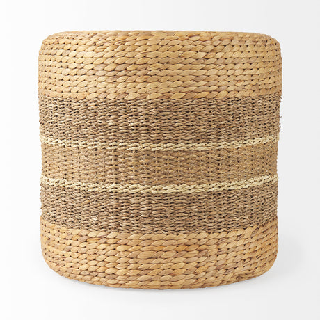 Maya 17.7L x 17.7W x 17.7H Light Brown W/Medium Brown Stripes Seagrass Round Pouf from Mercana - Luna Furniture