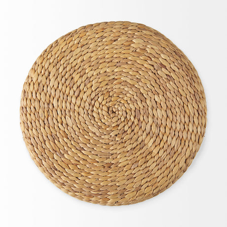 Maya 17.7L x 17.7W x 17.7H Light Brown W/Medium Brown Stripes Seagrass Round Pouf from Mercana - Luna Furniture