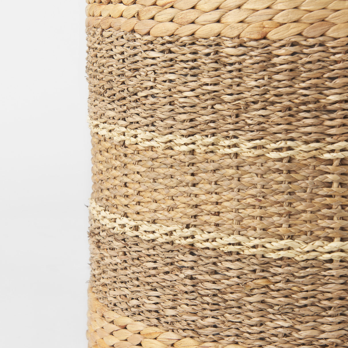 Maya 17.7L x 17.7W x 17.7H Light Brown W/Medium Brown Stripes Seagrass Round Pouf from Mercana - Luna Furniture