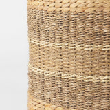 Maya 17.7L x 17.7W x 17.7H Light Brown W/Medium Brown Stripes Seagrass Round Pouf from Mercana - Luna Furniture