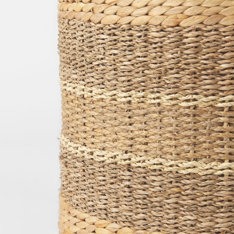 Maya 17.7L x 17.7W x 17.7H Light Brown W/Medium Brown Stripes Seagrass Round Pouf from Mercana - Luna Furniture