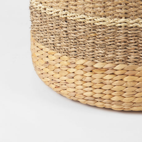 Maya 17.7L x 17.7W x 17.7H Light Brown W/Medium Brown Stripes Seagrass Round Pouf from Mercana - Luna Furniture