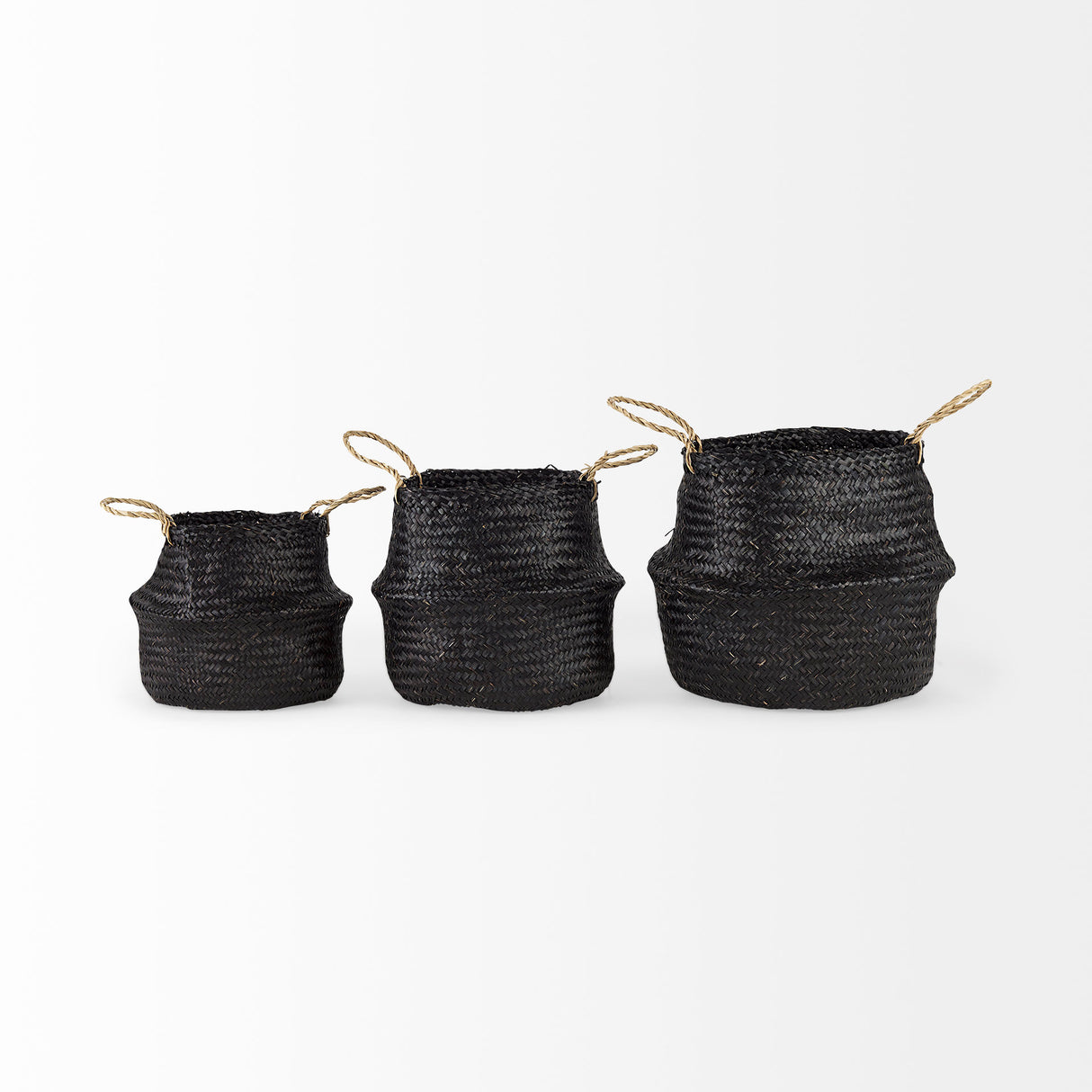 Ella (Set of 3) Black Seagrass Basket W/ Light Brown Handles from Mercana - Luna Furniture
