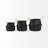 Ella (Set of 3) Black Seagrass Basket W/ Light Brown Handles from Mercana - Luna Furniture