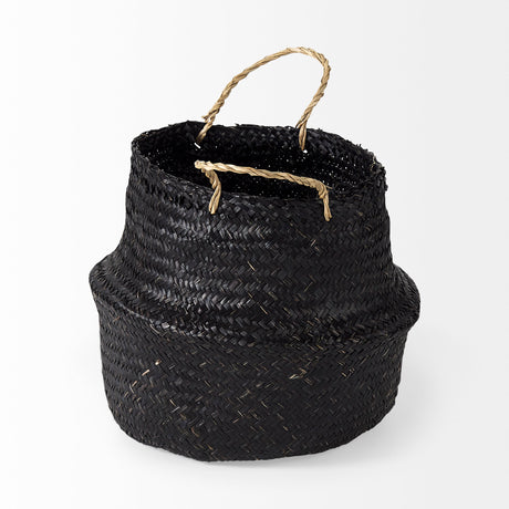 Ella (Set of 3) Black Seagrass Basket W/ Light Brown Handles from Mercana - Luna Furniture