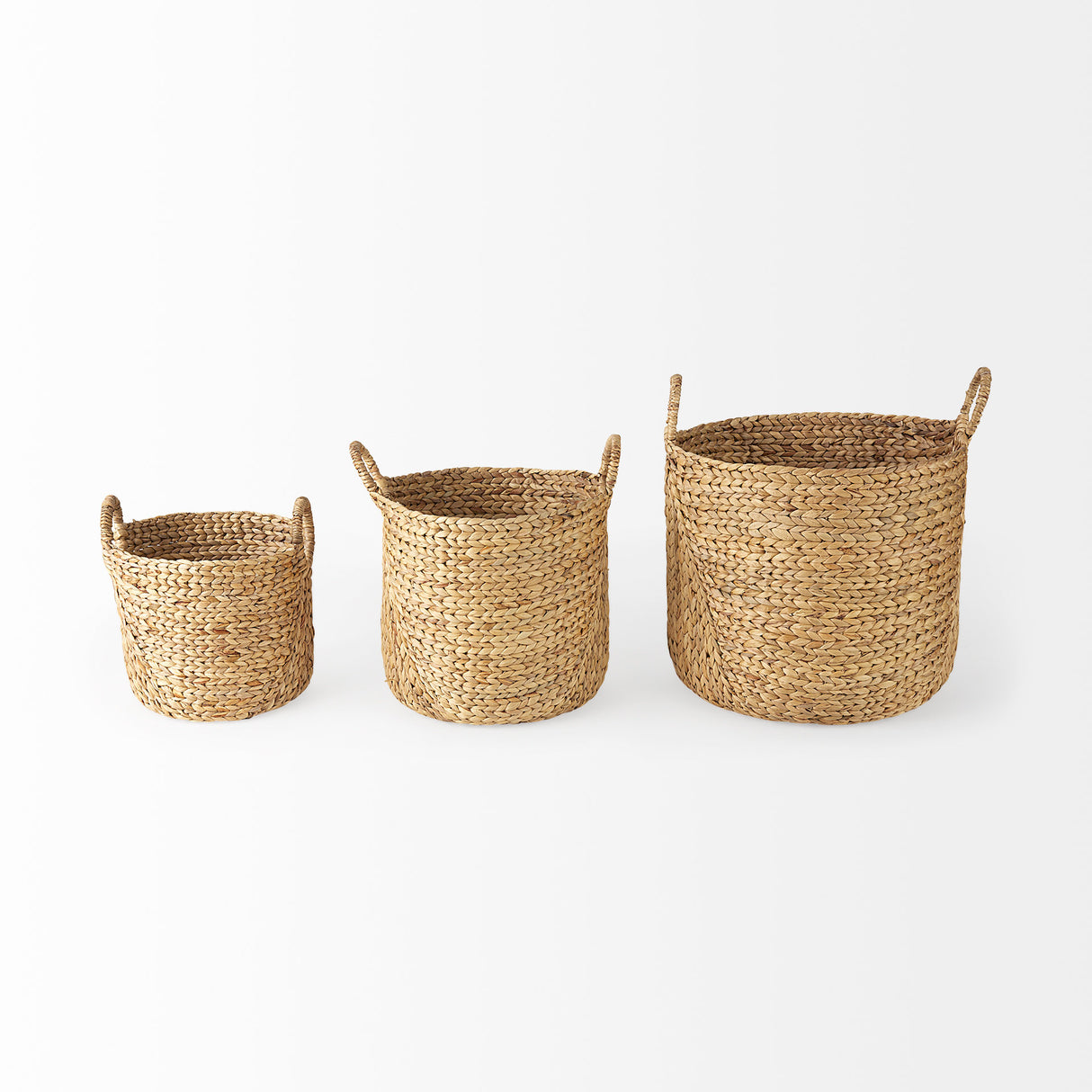 Sivan 19.7L x 19.7W x 23.6H (Set of 3) Light Brown Water Hyacinth Round Basket W/ Handles from Mercana - Luna Furniture